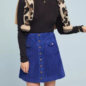 Anthropologie Button Front Suede Mini Skirt NWT $148 Size 10
